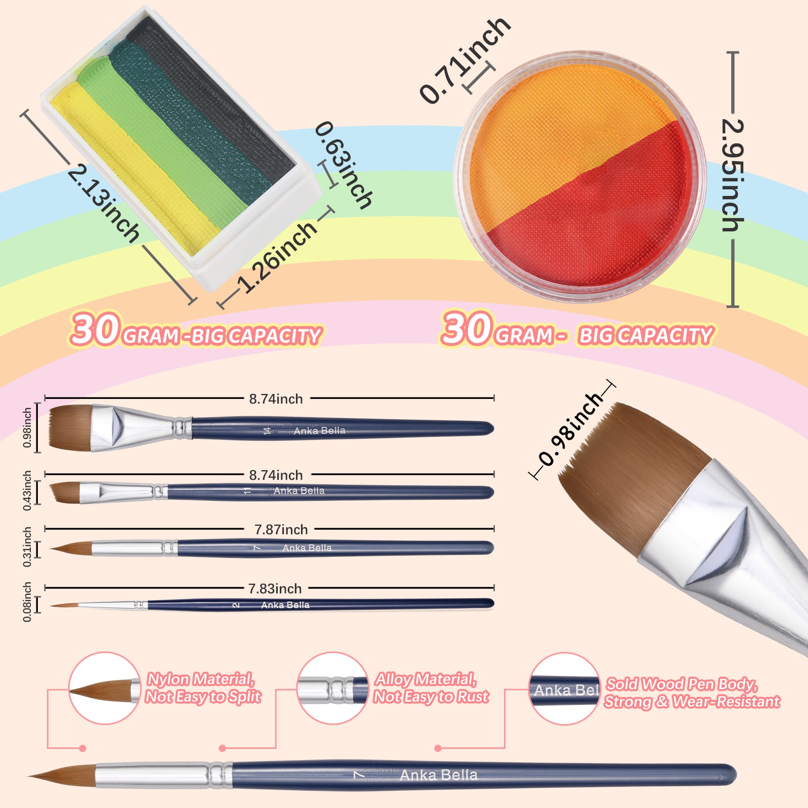 Pintura profesional para niños, fácil de limpiar y brillante (set arcoíris verde) 