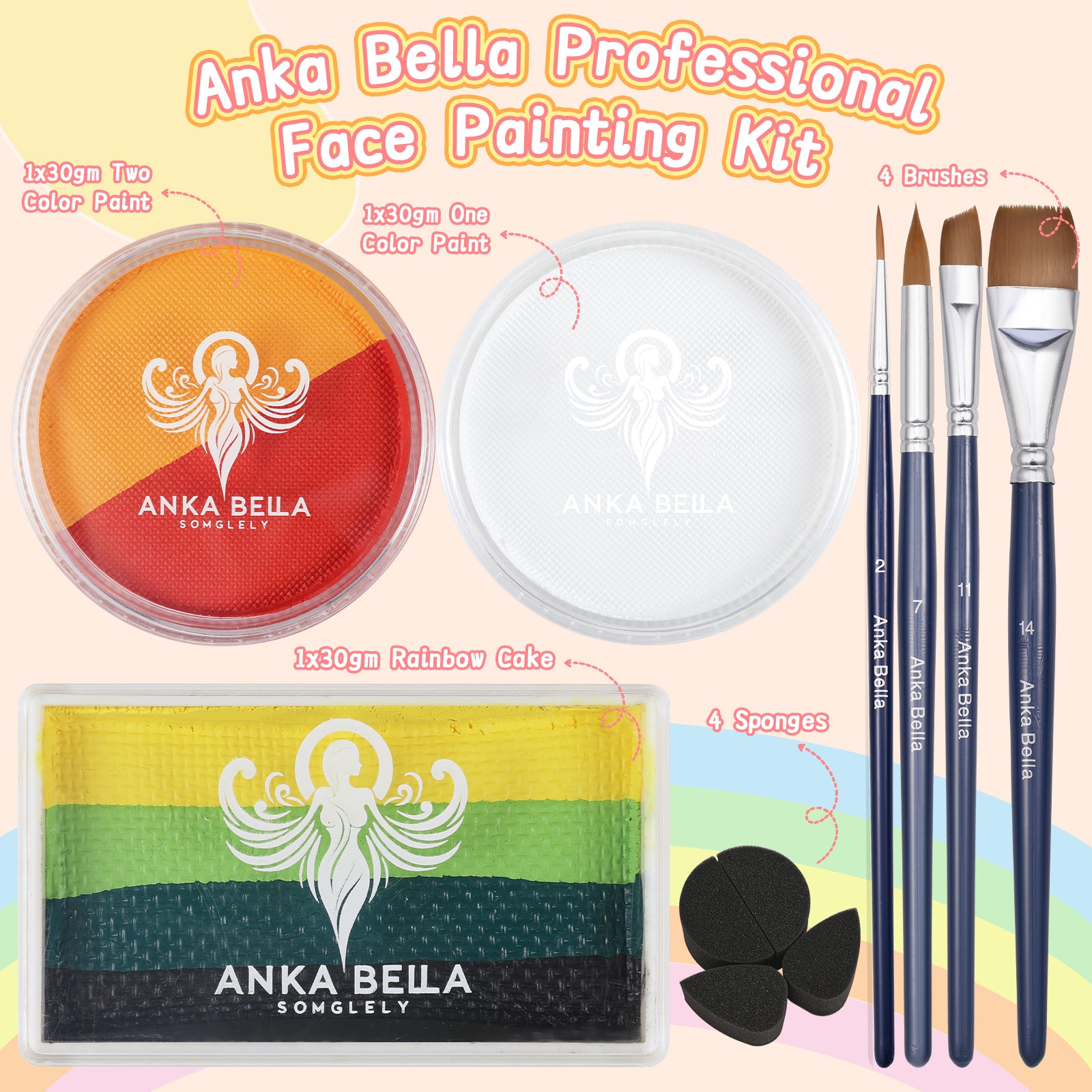 Pintura profesional para niños, fácil de limpiar y brillante (set arcoíris verde) 