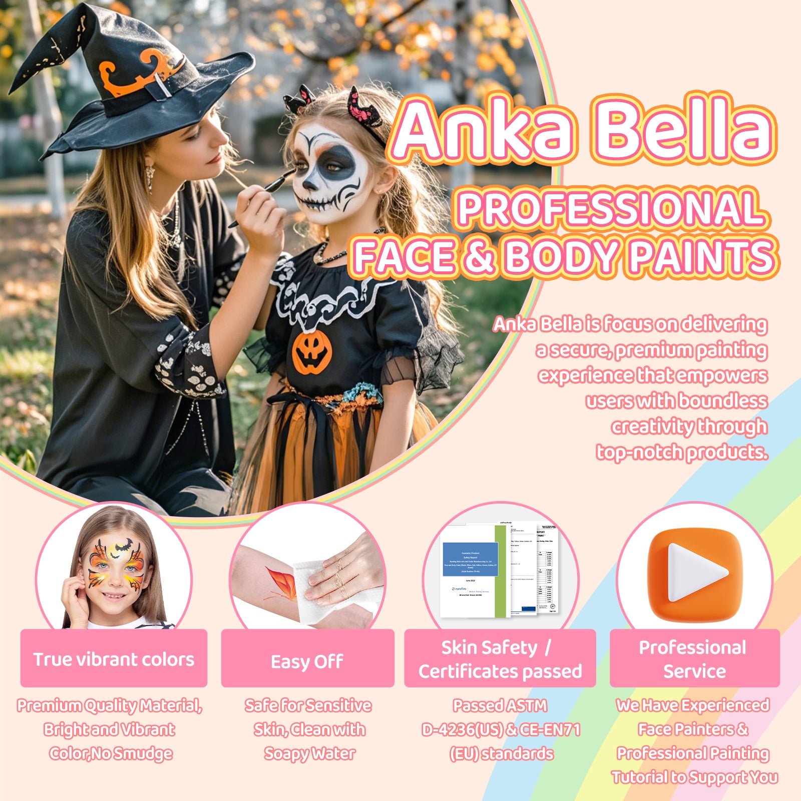 Pintura profesional para niños, fácil de limpiar y brillante (set arcoíris verde) 