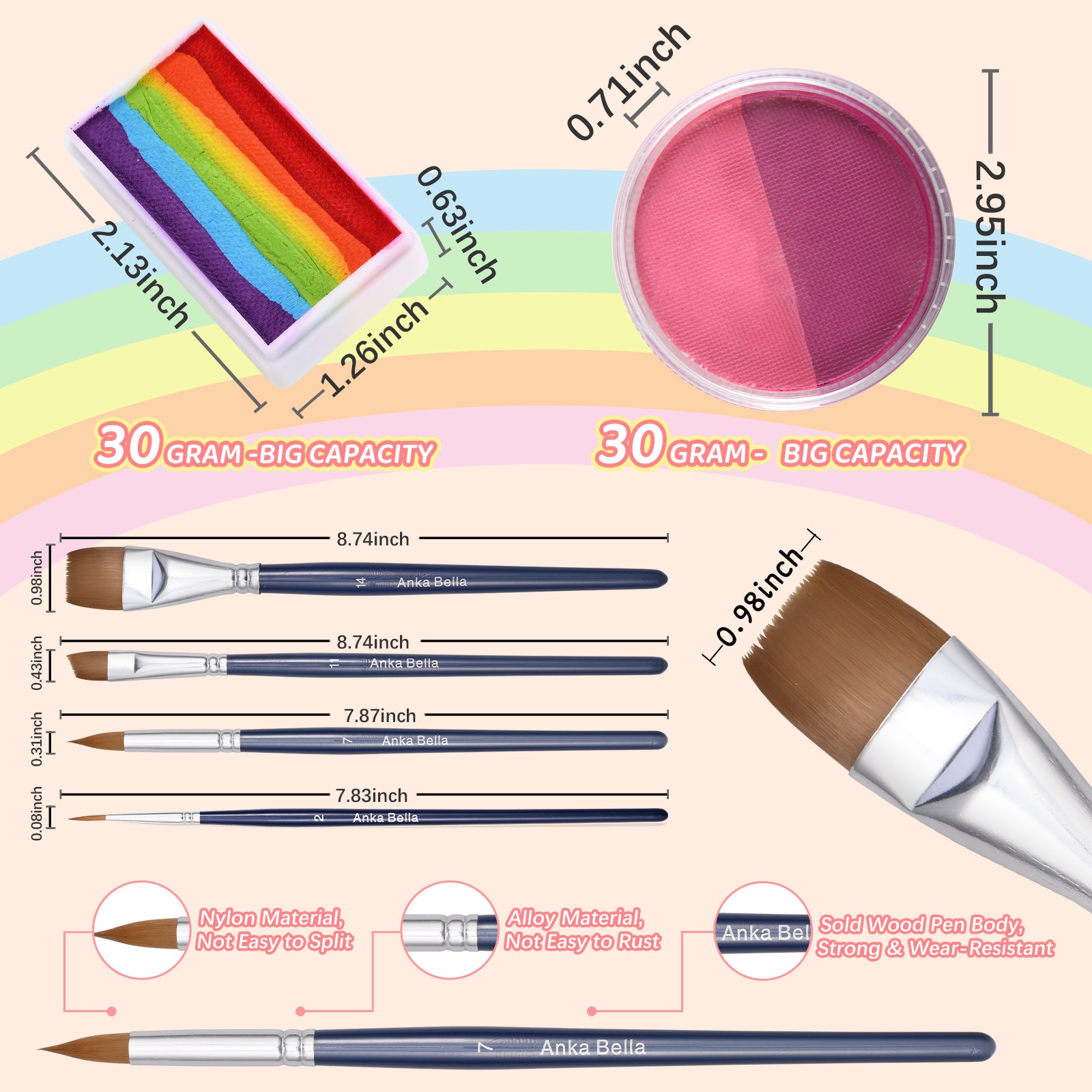 Pintura profesional para niños, fácil de limpiar y brillante (set arcoíris colorido) 