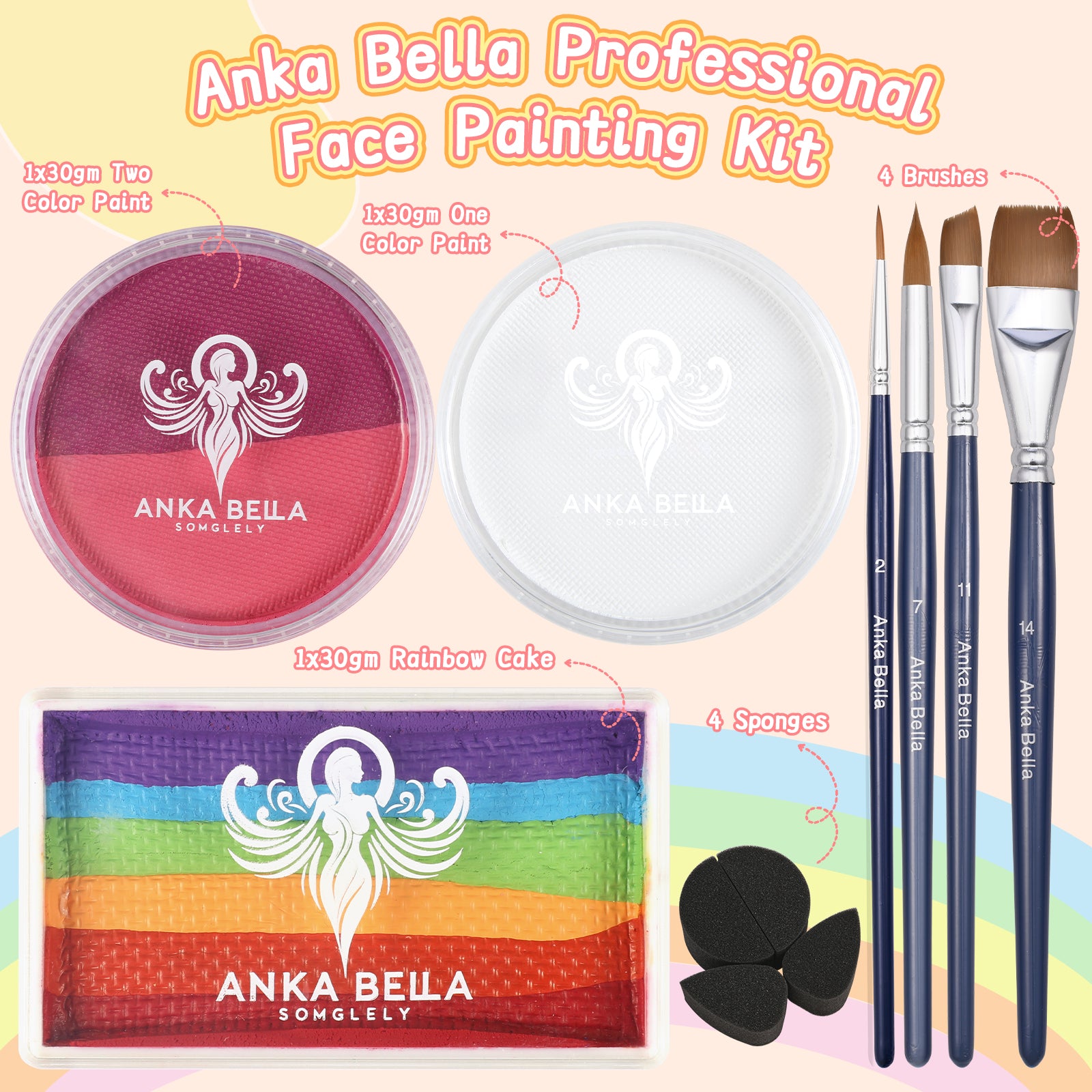 Pintura profesional para niños, fácil de limpiar y brillante (set arcoíris colorido) 