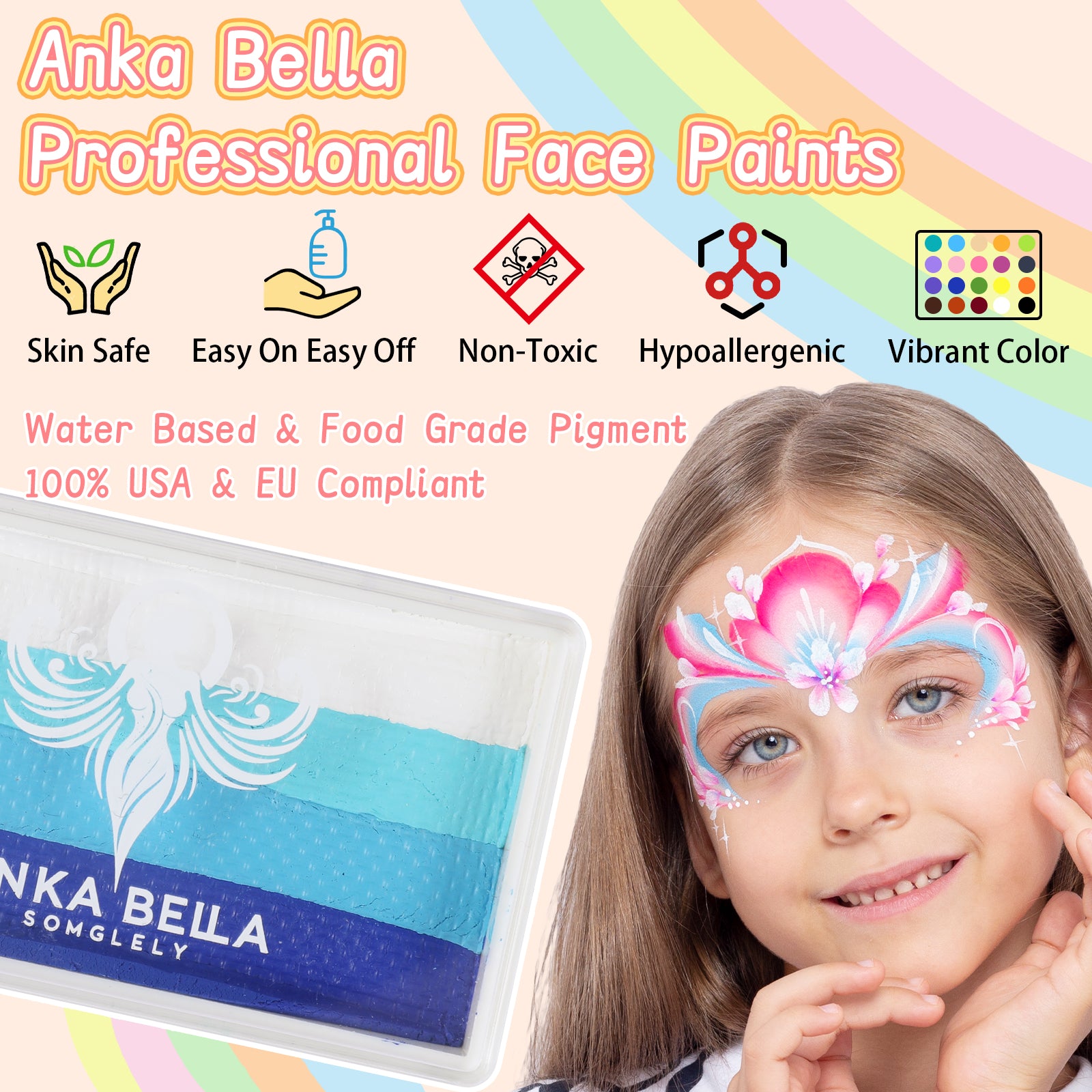 Pintura profesional para niños, fácil de limpiar y brillante (set arcoíris azul) 