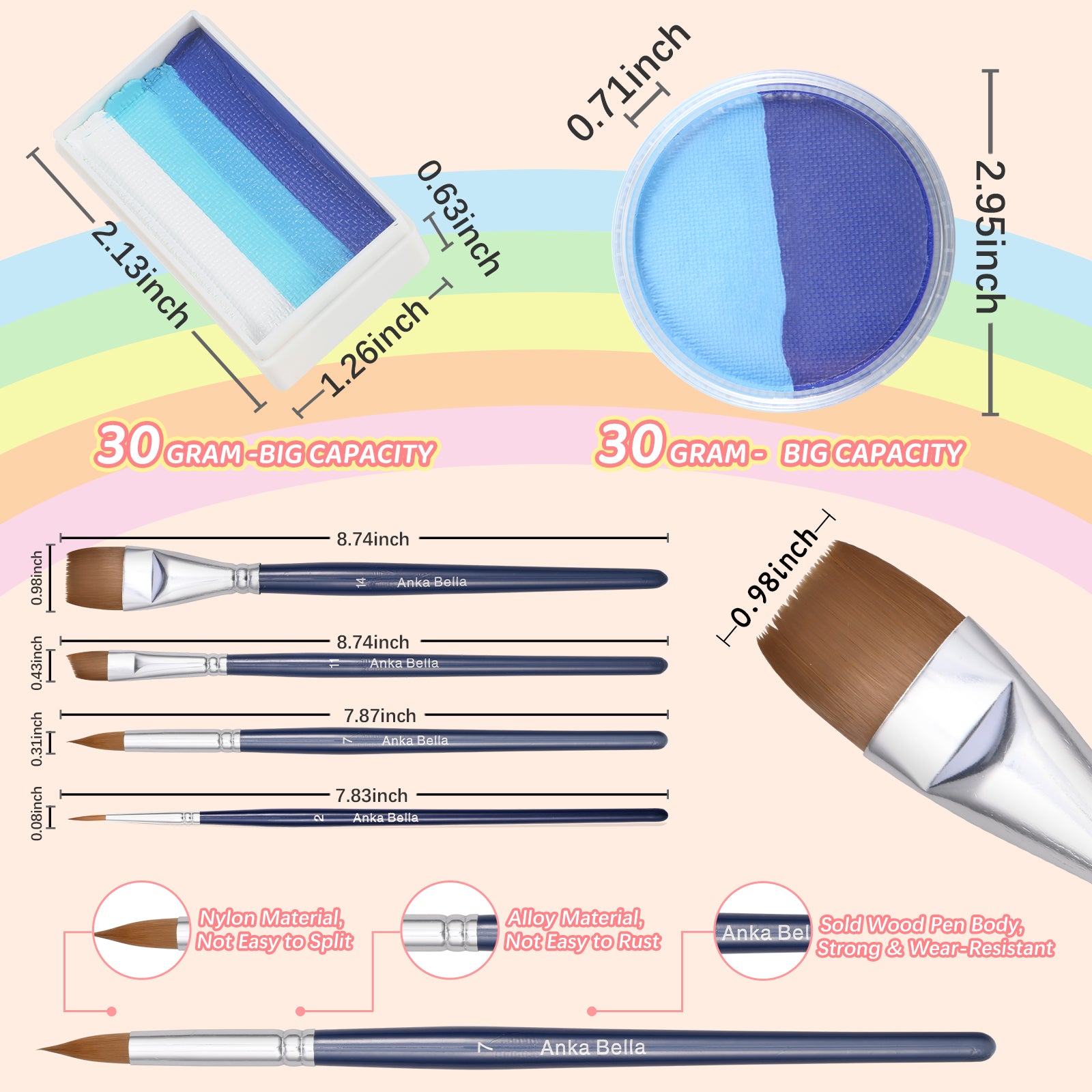 Pintura profesional para niños, fácil de limpiar y brillante (set arcoíris azul) 