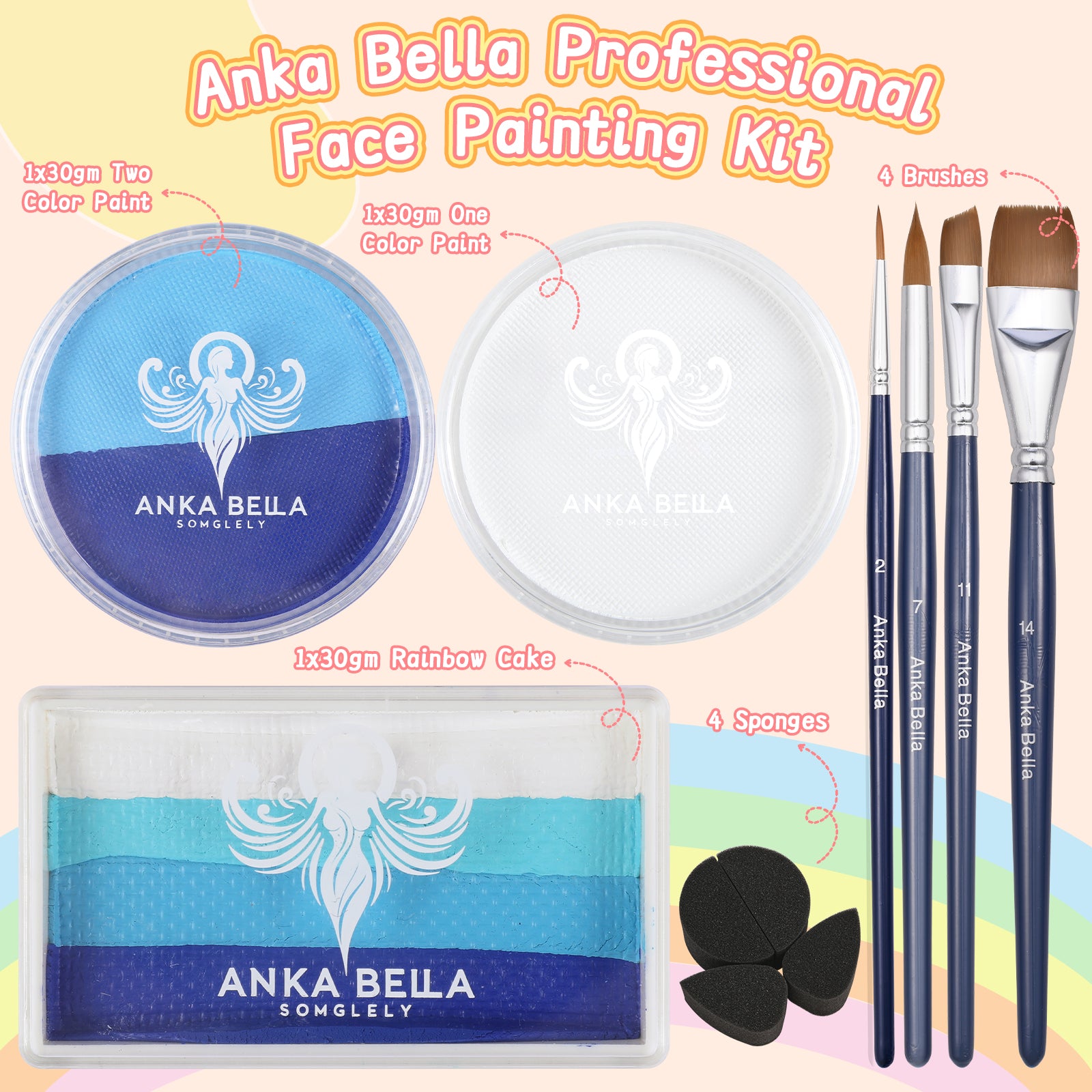Pintura profesional para niños, fácil de limpiar y brillante (set arcoíris azul) 