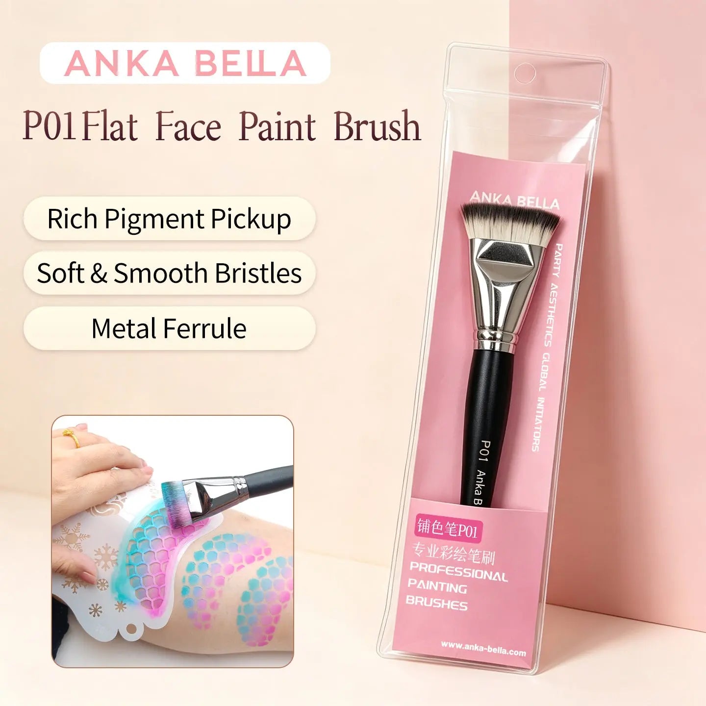 AnkaBella Professional Face Paint Brushes P01 P02 for Kids Party Cosplay Anka Bella