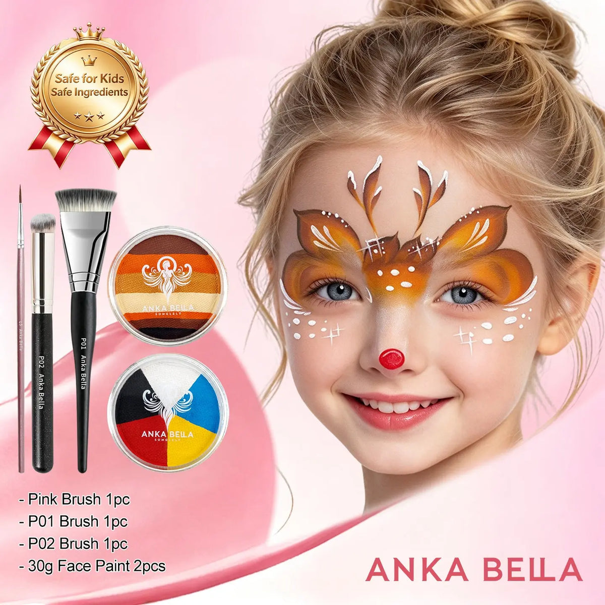 Anka Bella Christmas Water-Based Face Paint Kit, Non-Toxic Vibrant Face Painting Palette with Brushes, Skin Safe Easy Washable Face Paint for Kids Christmas Party, Halloween, Carnival & Family Makeup Anka Bella