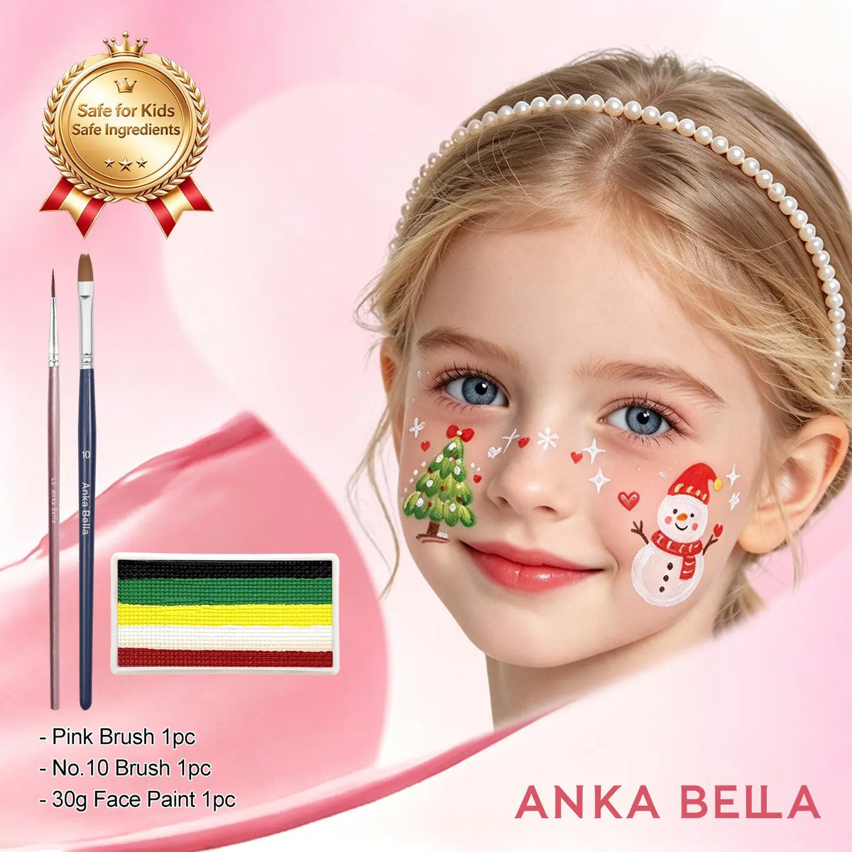 Anka Bella Christmas Water-Based Face Paint Kit, Non-Toxic Vibrant Face Painting Palette with Brushes, Skin Safe Easy Washable Face Paint for Kids Christmas Party, Halloween, Carnival & Family Makeup Anka Bella