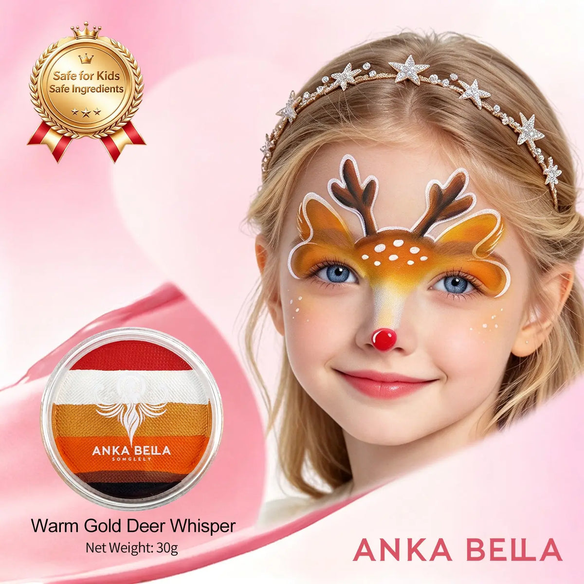 Anka Bella Christmas Water-Based Face Paint Kit, Non-Toxic Vibrant Face Painting Palette with Brushes, Skin Safe Easy Washable Face Paint for Kids Christmas Party, Halloween, Carnival & Family Makeup Anka Bella
