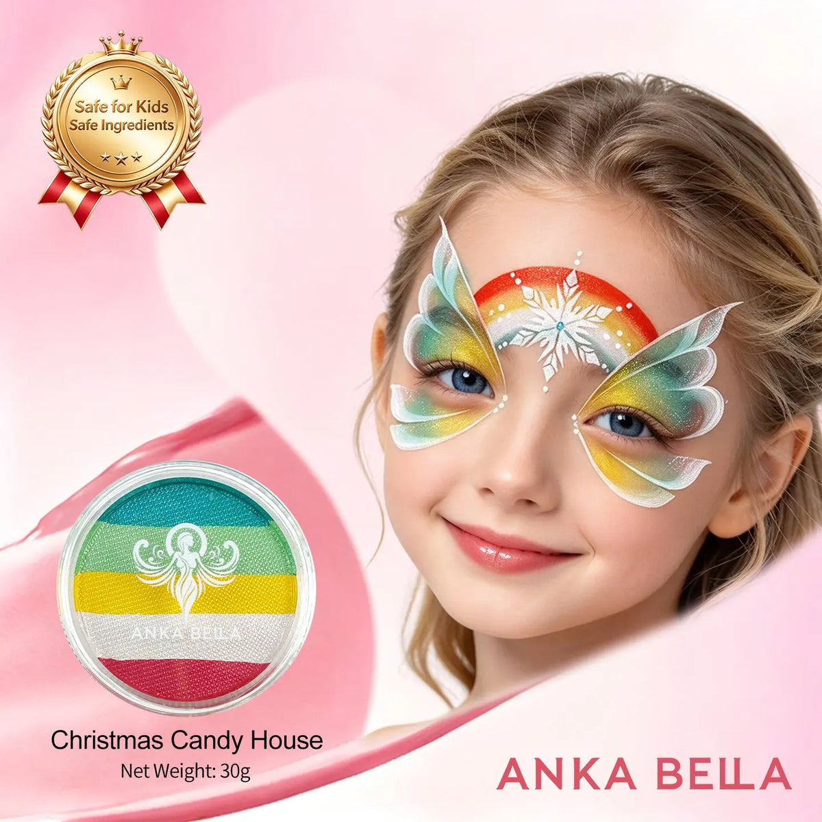 Anka Bella Christmas Water-Based Face Paint Kit, Non-Toxic Vibrant Face Painting Palette with Brushes, Skin Safe Easy Washable Face Paint for Kids Christmas Party, Halloween, Carnival & Family Makeup Anka Bella