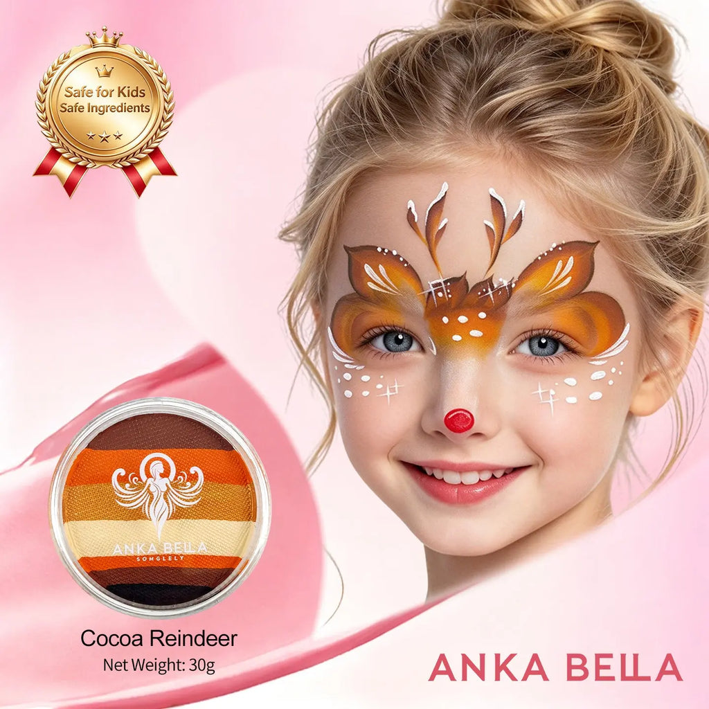 Anka Bella Christmas Water-Based Face Paint Kit, Non-Toxic Vibrant Face Painting Palette with Brushes, Skin Safe Easy Washable Face Paint for Kids Christmas Party, Halloween, Carnival & Family Makeup Anka Bella