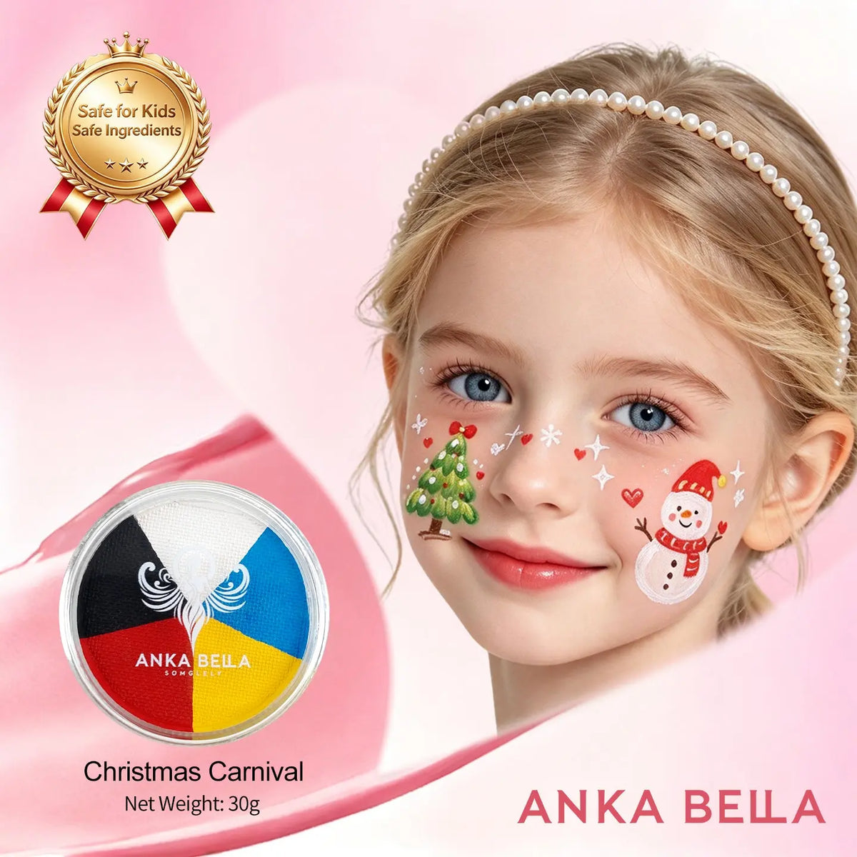 Anka Bella Christmas Water-Based Face Paint Kit, Non-Toxic Vibrant Face Painting Palette with Brushes, Skin Safe Easy Washable Face Paint for Kids Christmas Party, Halloween, Carnival & Family Makeup Anka Bella
