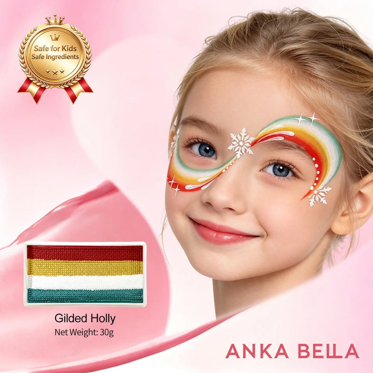 Anka Bella Christmas Water-Based Face Paint Kit, Non-Toxic Vibrant Face Painting Palette with Brushes, Skin Safe Easy Washable Face Paint for Kids Christmas Party, Halloween, Carnival & Family Makeup Anka Bella