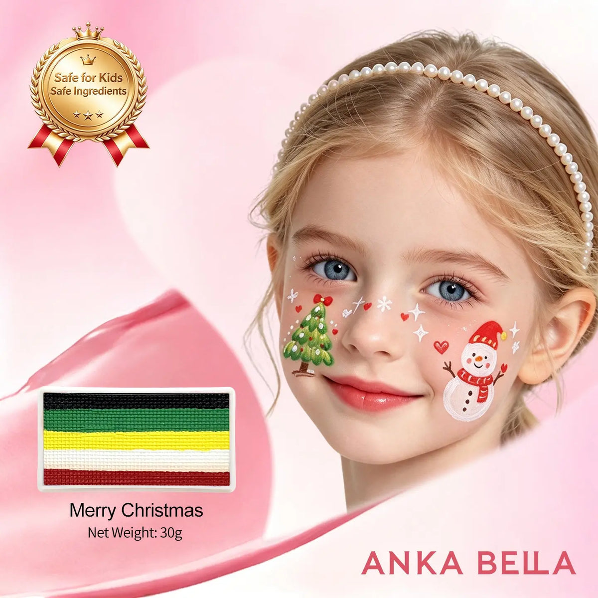 Anka Bella Christmas Water-Based Face Paint Kit, Non-Toxic Vibrant Face Painting Palette with Brushes, Skin Safe Easy Washable Face Paint for Kids Christmas Party, Halloween, Carnival & Family Makeup Anka Bella