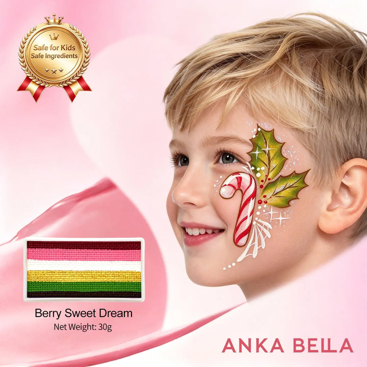 Anka Bella Christmas Water-Based Face Paint Kit, Non-Toxic Vibrant Face Painting Palette with Brushes, Skin Safe Easy Washable Face Paint for Kids Christmas Party, Halloween, Carnival & Family Makeup Anka Bella