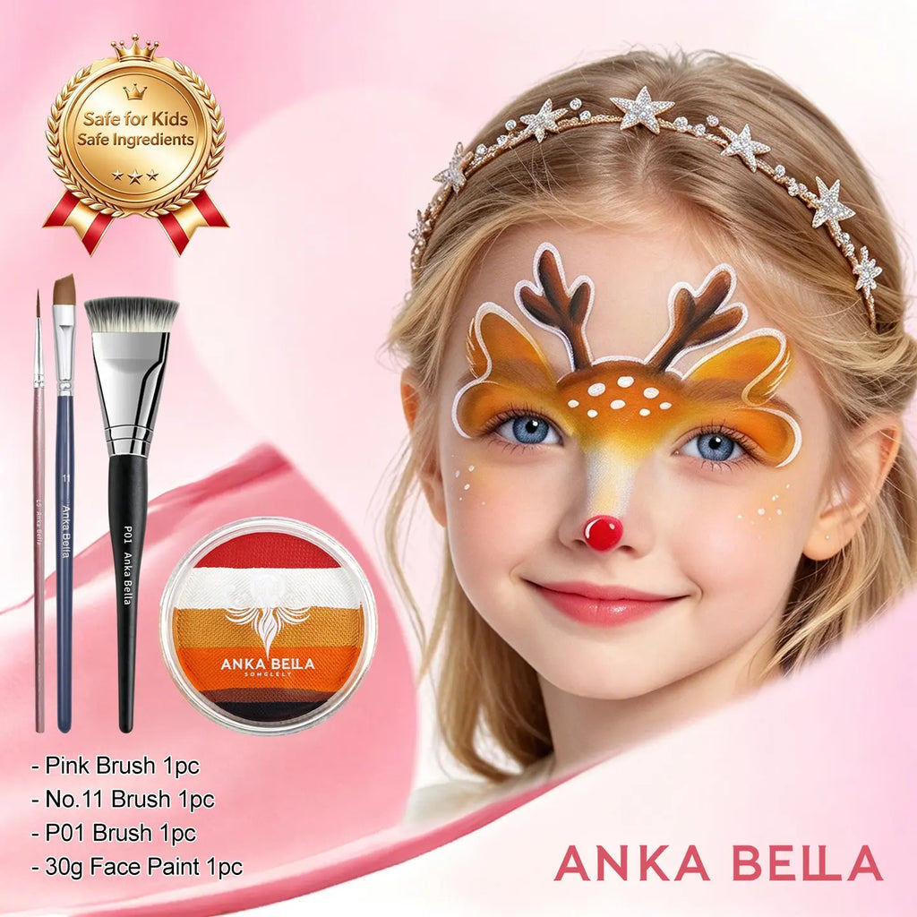 Anka Bella Christmas Water-Based Face Paint Kit, Non-Toxic Vibrant Face Painting Palette with Brushes, Skin Safe Easy Washable Face Paint for Kids Christmas Party, Halloween, Carnival & Family Makeup Anka Bella