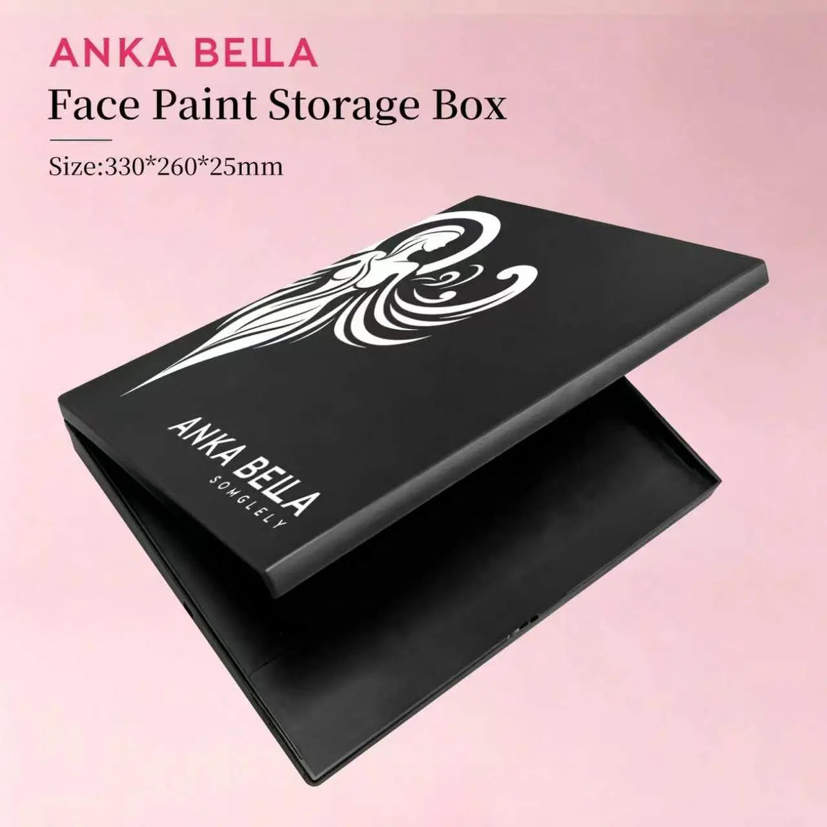 Anka Bella black face paint storage box, empty hard makeup palette case 330*260*25mm for face painting supplies, artist storage case