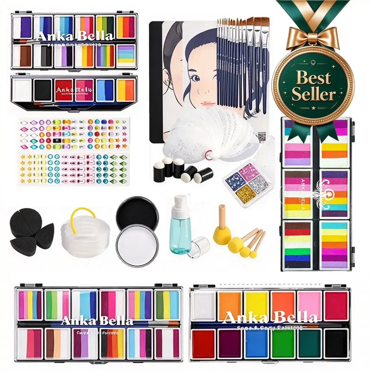 Best Seller All-In-One Face Paint Kit with 20-piece paint palette and 129 video masterclasses by Anka Bella