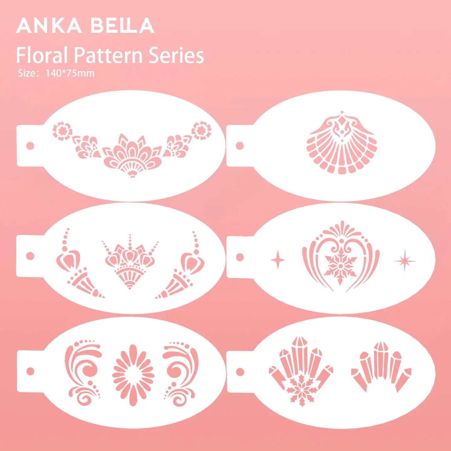 AnkaBella Floral Pattern Series face paint stencils, crown crystal mandala designs