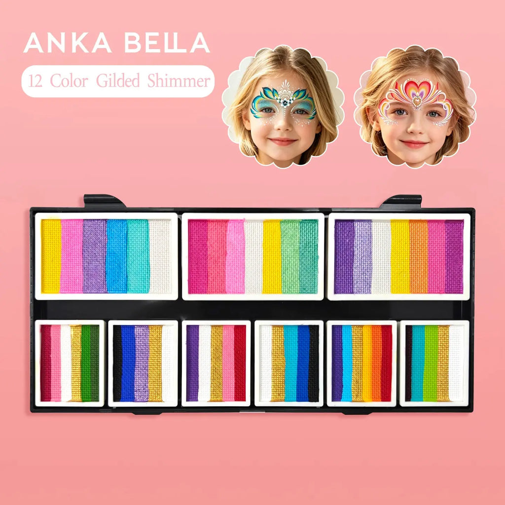 AnkaBella 12‑color gilded shimmer split cake face paint palette metallic glitter kids festival cosplay body makeup