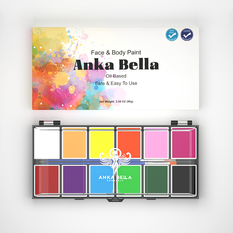 Paleta de pintura facial a base de aceite: 12 colores vibrantes y resistentes al agua