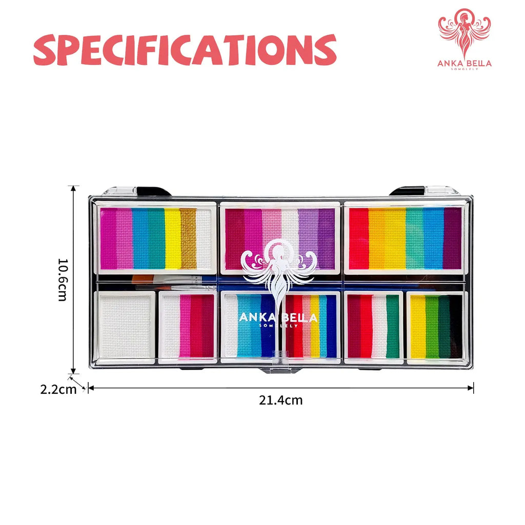 Dimensions of AnkaBella Starry Glow face paint palette (21.4x10.6x2.2cm).