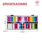 Dimensions of AnkaBella Starry Glow face paint palette (21.4x10.6x2.2cm).