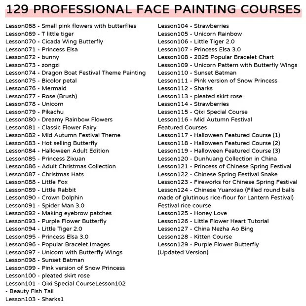 Professional level tutorials face painting（Lesson 129 is only available online）