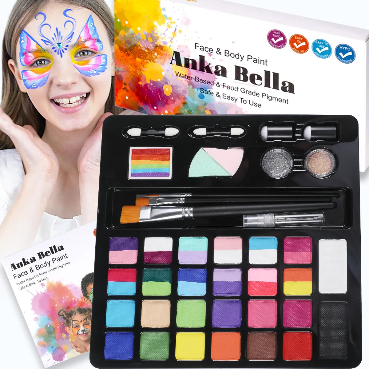 24-Color Face Painting Kit for Kids – Safe,  Fun with 30 Free Tutorial Videos