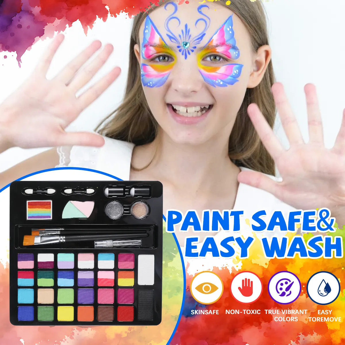 24-Color Face Painting Kit for Kids – Safe,  Fun with 30 Free Tutorial Videos