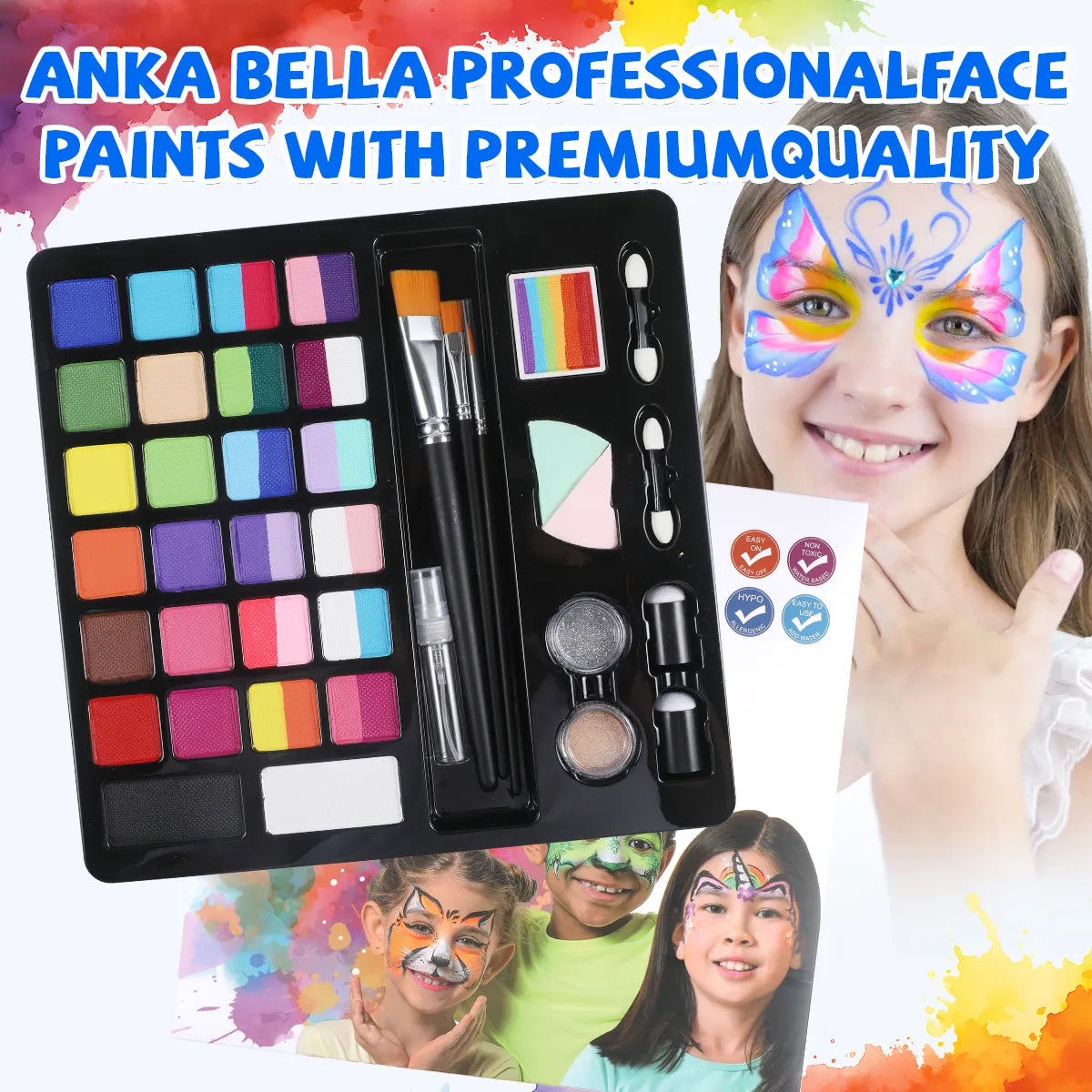 24-Color Face Painting Kit for Kids – Safe,  Fun with 30 Free Tutorial Videos
