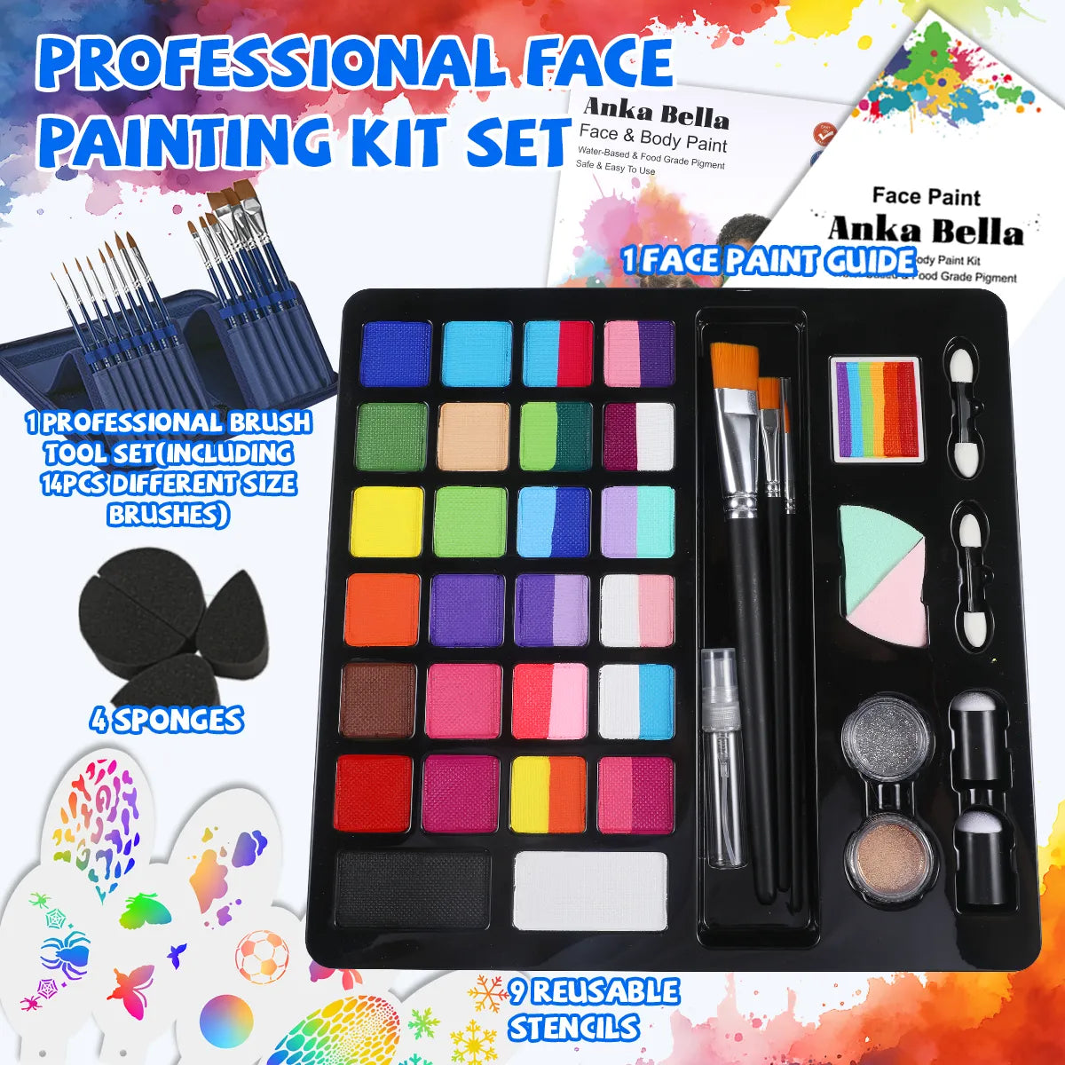 24-Color Face Painting Kit for Kids – Safe,  Fun with 30 Free Tutorial Videos