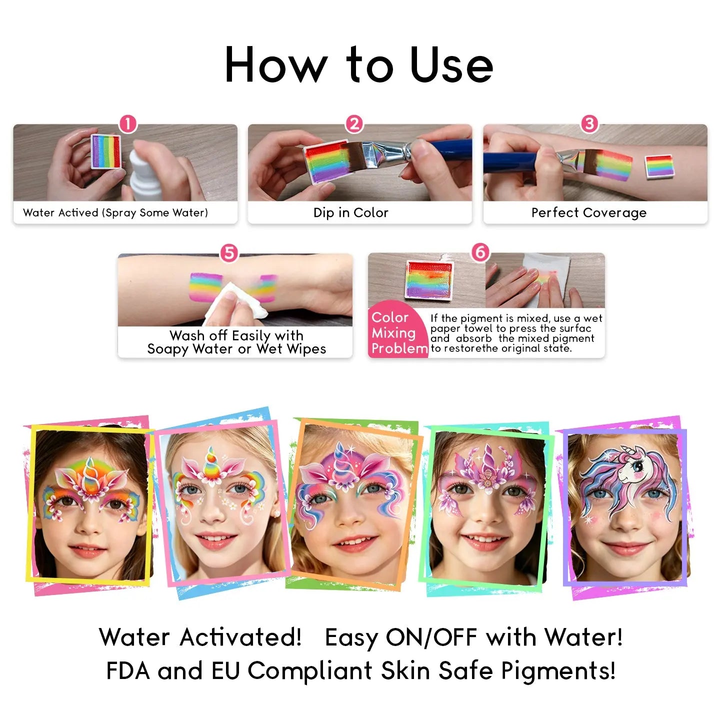 24 Color Face Paint Non-Toxic Professional Face Paint Kit how to use